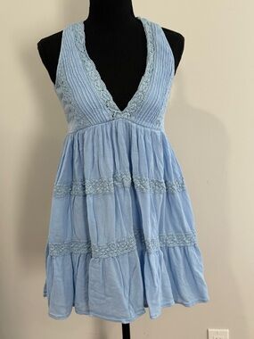 American Rag XS Light Blue Lace Trim Sleeveless Babydoll Dress 759